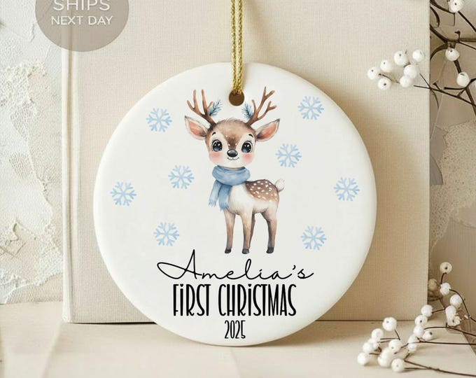 Personalized Baby Ornament, First Christmas Ornament 2024, Cute Deer Ornament, Baby Name Ornament, Christmas Gift Idea, Keepsake Ornament