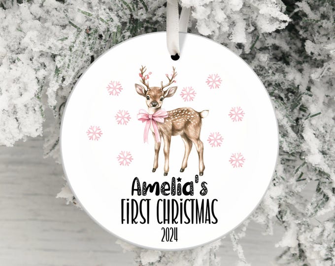 baby first christmas ornament, personalized deer design, baby's first christmas keepsake, custom holiday decoration, 2021 baby ornament