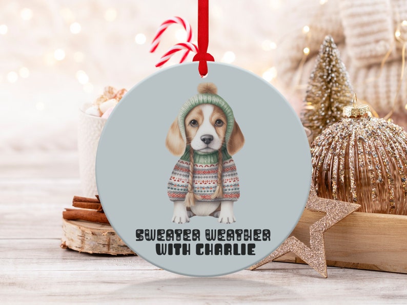 Sweater Weather With Custom Pet Name Ornament, Cute Pet Ornament