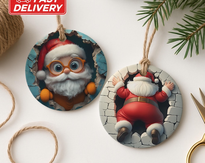 Funny Santa Ornament, Stuck in Chimney, Dual-Sided Santa Claus Ornament, Festive Christmas Ornament, Unique Holiday Decoration