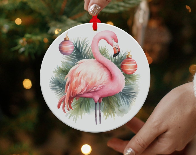 Flamingo Christmas Ornament, Tropical Holiday Decor, Flamingo Lover Gift, Festive Tree Decoration, Unique Seasonal Ornament, Xmas Decor