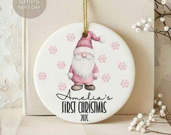 Personalized Baby First Christmas Ornament, Custom Gnome Ornament, 2024 Ornament, Girl's 1st Christmas Ornament Keepsake, Holiday Decor