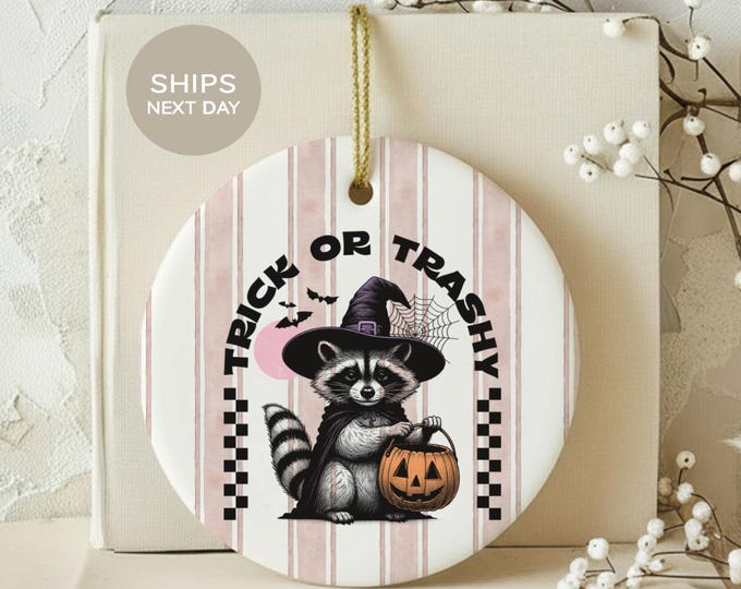 Feral Raccoon Halloween Ornament, Trick or Trashy Witch Trash Panda Keepsake, Funny Spooky Tree Decor, Gothic Holiday Gift for Best Friend