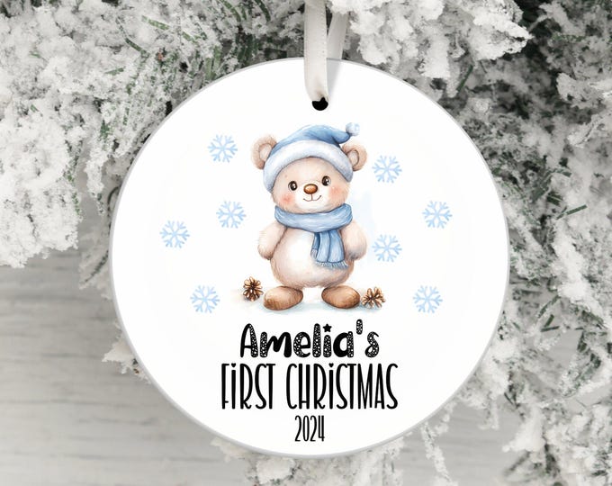 baby first christmas ornament, personalized baby bear ornament, baby's first christmas keepsake, holiday tree decoration, 2021