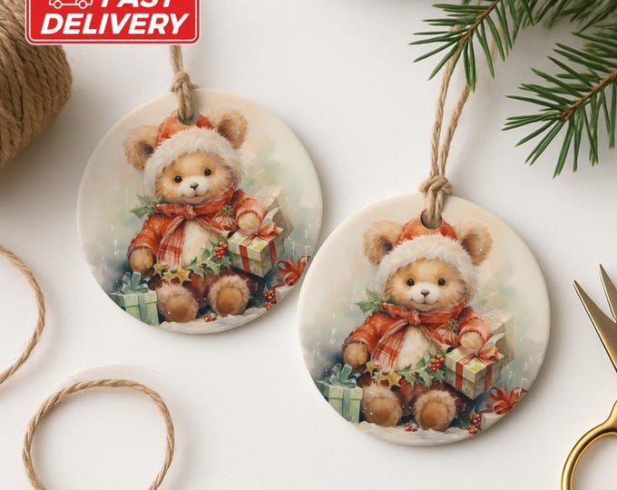 Teddy Bear Christmas Ornament, Festive Bear Ornament, Holiday Decor, Cute Animal Ornament, Gift Ornament