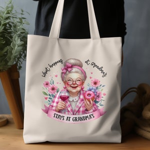 CafePress What Happens At Grandma's Tote Bag - Natural Canvas Reusable Shopping Bag, Two Sizes Available