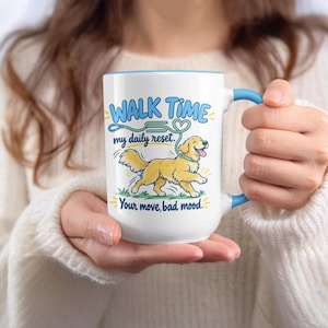 Golden Retriever Ceramic Mug, Dog Mom Coffee Cup, Walk Time Daily Reset Pet Lover Gift, Cute Dog Lover Tea Mug, Mental Health Dog Dad Gift