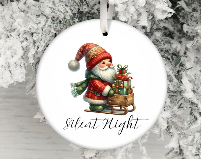 Christmas Santa Ornament, Holiday Decoration, Cute Santa with Gifts, Winter Home Decor, Festive Figurine, Collectible Christmas