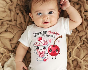 Cute Baby Bodysuit, Baby Shower Bodysuit Gift, Adorable Cherry Sundae Design, Baby One Piece, Newborn Baby Outfit, Funny Baby Clothing