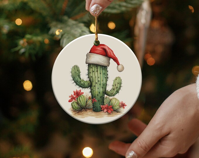 Christmas Ornament Festive Holiday Cactus Santa Hat, Keepsake Ornament Gift The Family