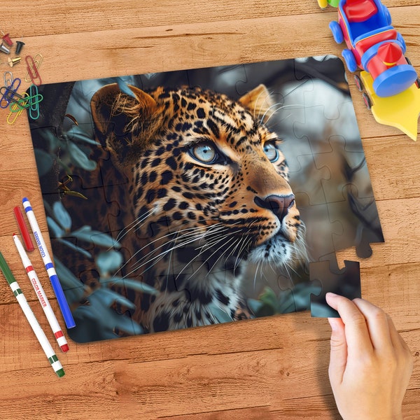 Leopard in Jungle Horizontal Jigsaw Puzzle 30, 110, 252, 520, 1014 Pieces, Wildlife Animal Artwork Puzzle for All Ages Animal Lovers Gift