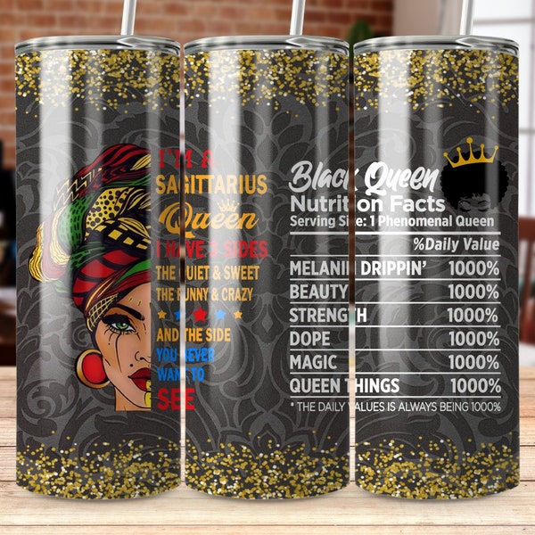 Black Woman Nutrition Sagittarius 20 oz Skinny Tumbler Sublimation Design, Straight & Tapered Wrap, Tumbler Wrap Png, Instant Download