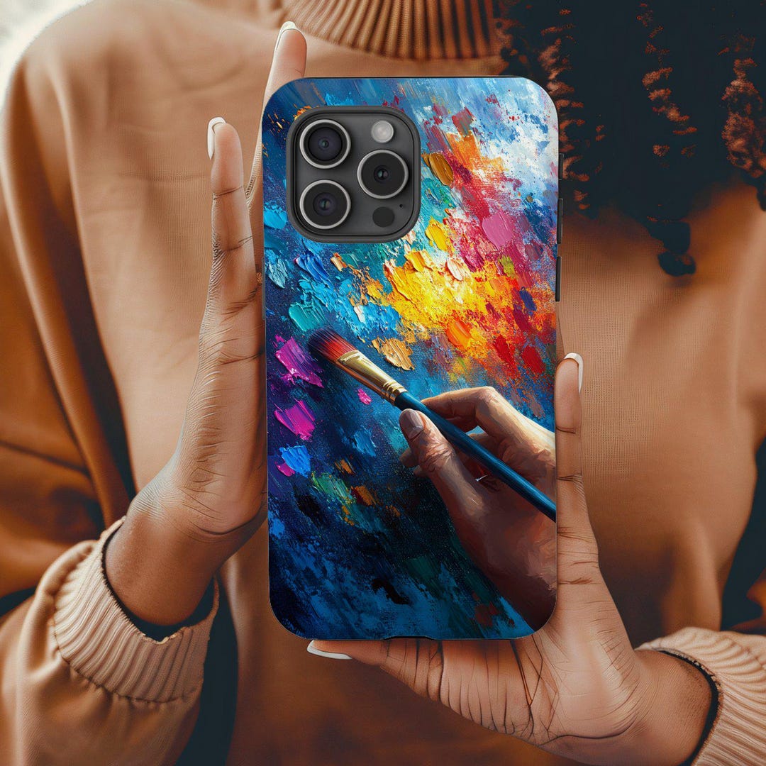 Colorful Abstract Art iPhone 16 Case, Vibrant Paint Brush Design for