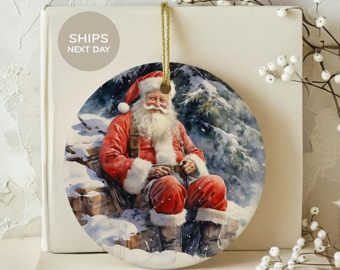 Vintage Santa Christmas Ornament, Rustic Watercolor Santa Claus Tree Decor, Nostalgic Old World Holiday Keepsake Gift