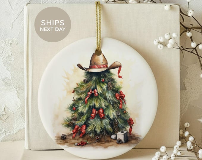 Western Christmas Tree Ornament, Rustic Cowboy Hat Holiday Tree Decor, Country Farmhouse Xmas Ornament, Southern Cowboy Christmas Gift