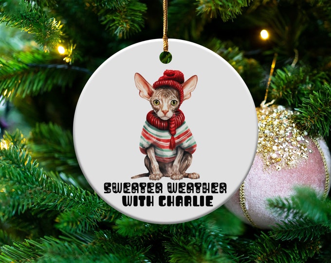 Sweater Weather with Custom Pet Name Ornament Christmas Tree Decoration Holiday Gift Personalized Pet Lover Gift Unique Stocking Stuffer