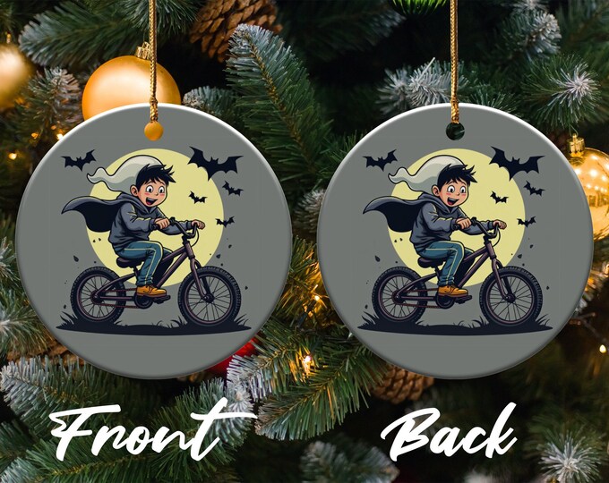 Halloween Bike Rider Ornament, Fun Ghostly Adventure Decor, Spooky Kids Decoration, Halloween Kids Room Decor, Unique Gift Idea