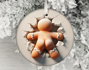 Dual-Sided 3D Effect Gingerbread Man Ornament Set, Wall Cracking Design, Unique Holiday Decor, Christmas Tree Ornaments, Festive Home Gift