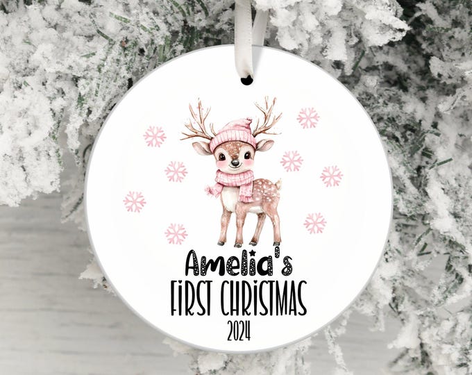 baby first christmas ornament personalized baby deer and snowflakes christmas tree ornament cute baby gift newborn keepsake ornament