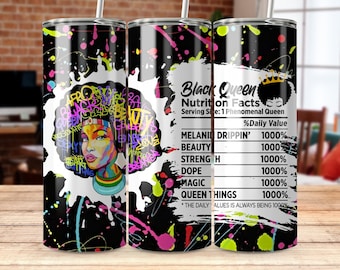 Black Queen Nutrition Facts Tumbler Sublimation Design (PNG Digital Download)