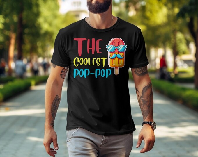The Coolest Pop-Pop Colorful Ice Treat Four Grandkids T-Shirt, Cute Popsicle Graphic Tee, Fun Summer Shirt, Grandkids Popsicle Summer Vibes