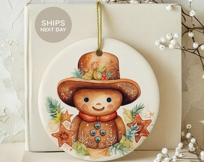 Cowboy Gingerbread Christmas Ornament, Cute Western Gingerbread Man Holiday Tree Decor, Rustic Farmhouse Country Winter Gift for Baker