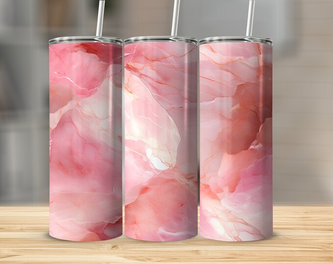 Pink Marble 20oz Skinny Tumbler Wrap Sublimation, Pink Gold Abstract Design, Straight and Tapered Download