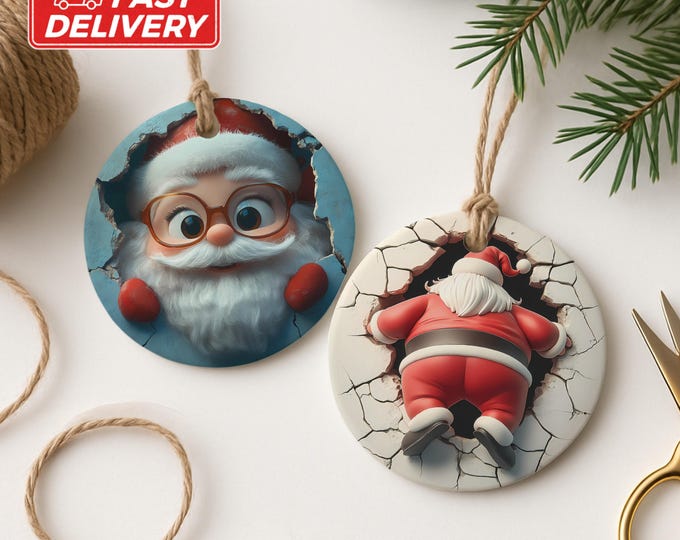 Dual Sided Santa Claus Ornament, Funny Christmas Ornament, Santa Stuck, Wall Ornament, Holiday Decor, Christmas Tree Ornament