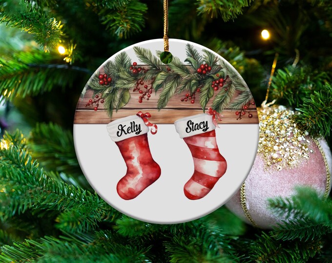 Christmas Ornaments Personalized Family, family of 2 ornament, Custom Family Stocking Ornament With Names Xmas Ceramic Keepsake Gift 2024