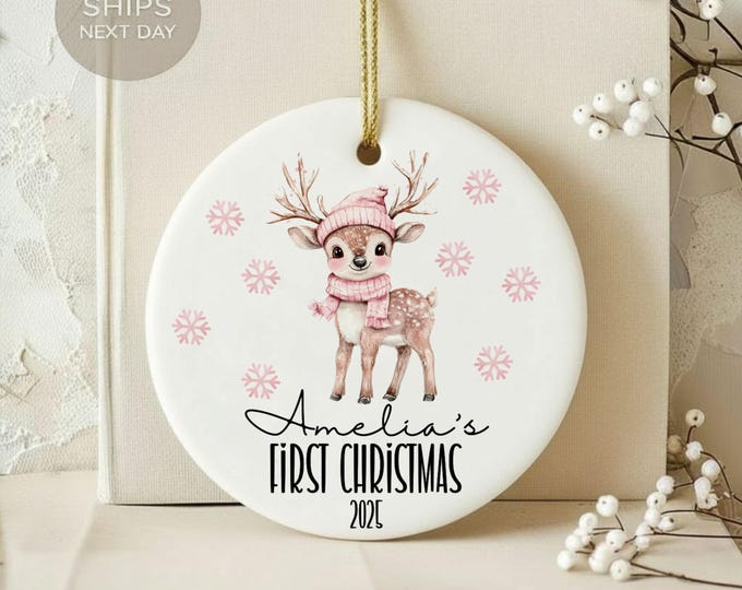 Personalized Ornament, Baby's First Christmas 2024, Deer Ornament, New Baby Ornament, Custom Christmas Ornament, Holiday Decor