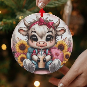 Cute Highland Cow Ornament, Adorable Cow Décor, Funny Animal Ornament, Highland Cow Gift Idea, Unique Cow Christmas Decor