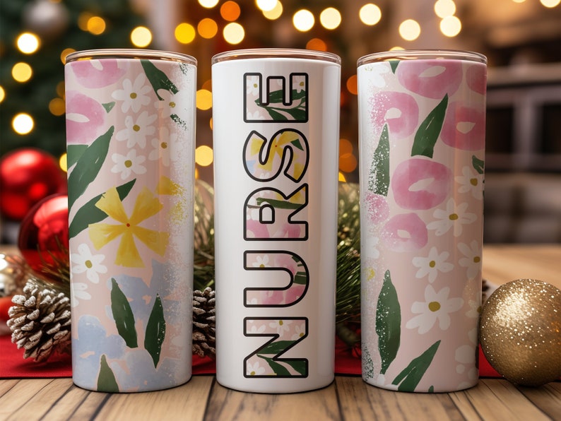 Nurse Tropical Pattern 20oz Skinny Tumbler Wrap Sublimation Design, Straight and Tapered Wrap, Instant Download, Nurse Mom Gift for Mothers image 7