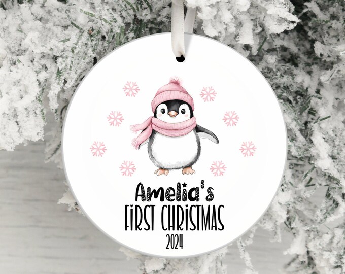 baby first christmas ornament, penguin baby first christmas 2021 ornament, cute baby penguin christmas tree decoration, babys first holiday