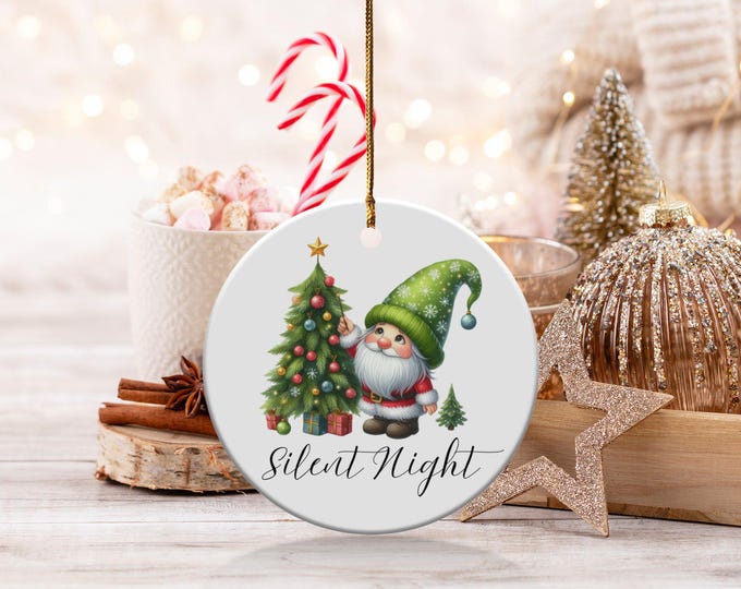 Christmas Gnome Ornament, Silent Night Holiday Decor, Cute Gnome with Tree, Festive Home Decoration, Charming Christmas Gift