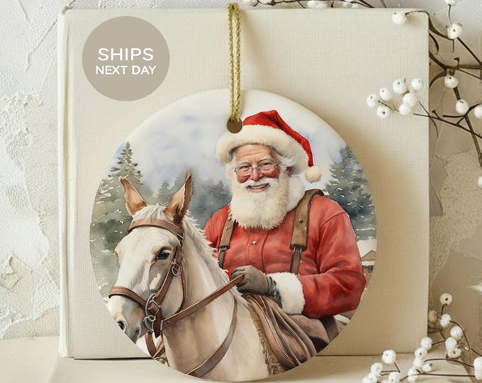 Western Santa Donkey Ornament, Vintage Country Christmas Decor, Rustic Farmhouse Tree Bauble, Mule Lover Holiday Keepsake Gift