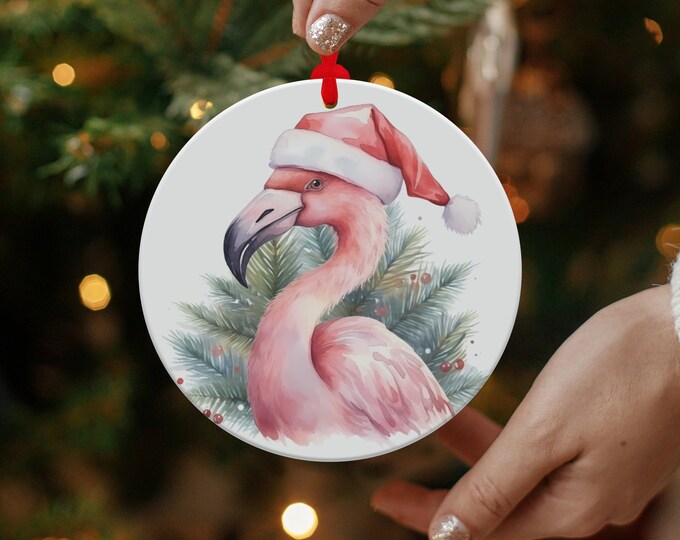 Pink Flamingo Christmas Ornament, Holiday Flamingo Decor, Cute Flamingo Decor for Christmas, Unique Holiday Tree Ornament