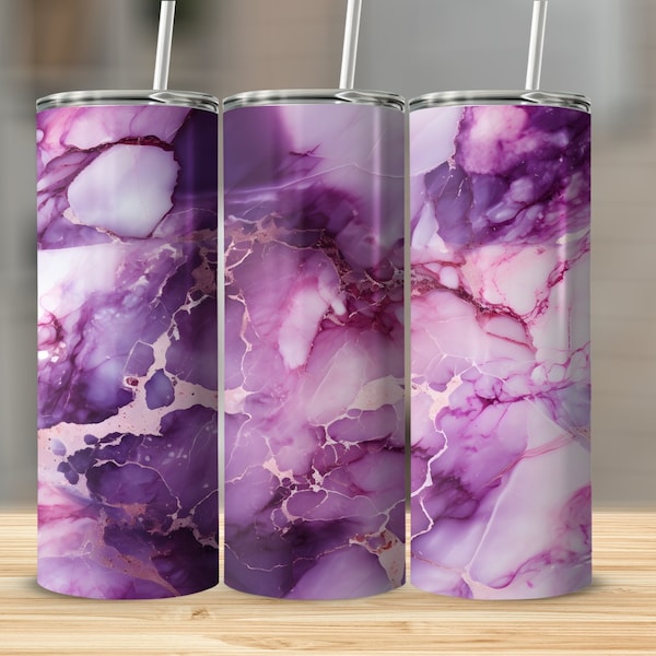 Purple Marble Effect 20oz Skinny Tumbler Wrap Sublimation Design, Purple Gold Veins, Straight Tapered, Custom Drinkware, Instant Download