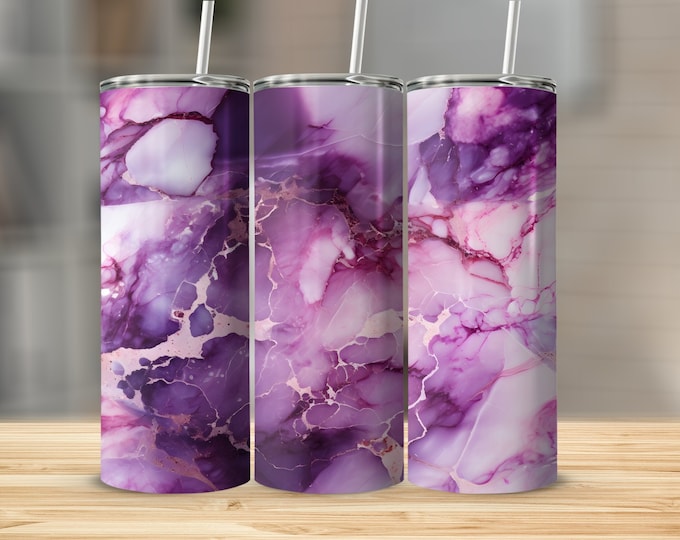 Purple Marble Effect 20oz Skinny Tumbler Wrap Sublimation Design, Purple Gold Veins, Straight Tapered, Custom Drinkware, Instant Download