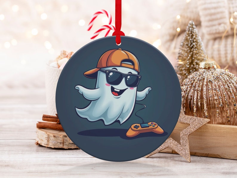 Ghost Gamer Ornament, Funny Gaming Decor, Video Game Lover Gift, Cute
