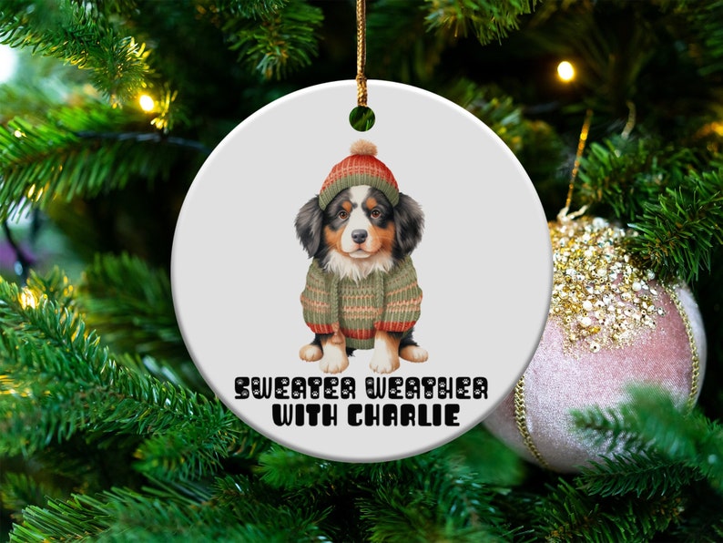 Sweater Weather With Custom Pet Name Ornament, Personalized Dog