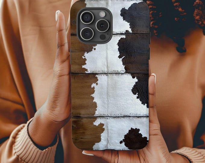 Western Cowhide iPhone Tough Case, Unique Rustic Design, Durable and Protective, Fits iPhone 16 and iPhone 15