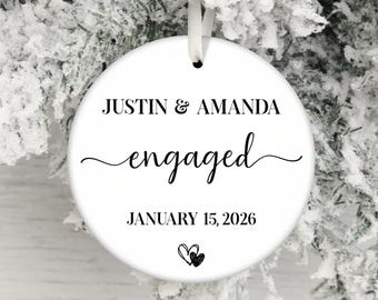Personalized Engagement Ornament: Double Heart Design, Custom Names & Date, Couple Ornament 2025
