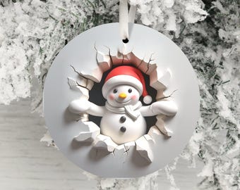 Dual-Sided 3D Effect Christmas 2024 Ornament, Christmas Decoration, Holiday Gift Idea, Heirloom Keepsake, Round Ceramic, Gift Exchange Idea