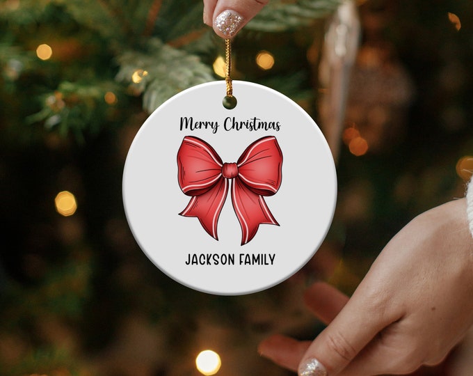 Custom Family Christmas Coquette Bow Ornament Personalized Holiday Coquette Bow Ornament Christmas Decoration Custom Name Ornament