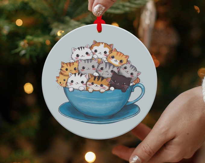 Cute Cat Teacup Ornament, Adorable Kitten Collectible, Perfect Gift for Cat Lovers, Decorative Teacup Cats Decor, Unique Cat Decoration