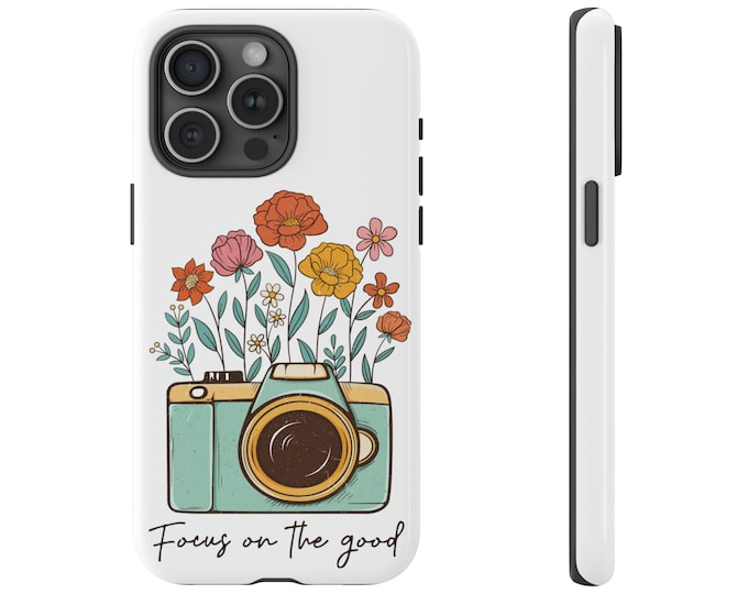 Phone Case iPhone 15 14 13, Samsung Galaxy, Google Pixel, Focus On The Good Retro Camera Vintage Floral phone silicone cover, Christmas gift