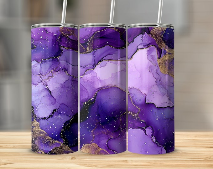 Purple Gold Marble 20oz Skinny Tumbler Wrap Sublimation Design, Digital Download, Straight and Tapered Wrap PNG, DIY Tumbler Graphics