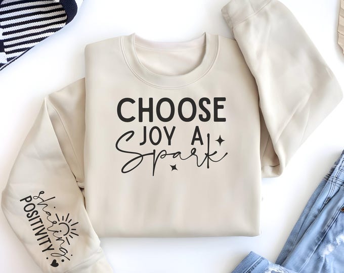 Choose Joy Spark Religious Sleeve Print Sweatshirt gift for Women's Christian Sweater Faith Comfort Spiritual Apparel Scriptural Catholic