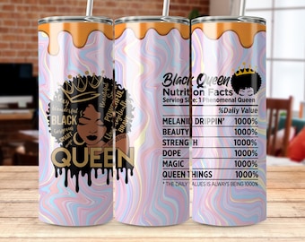 Black Woman Nutrition Queen 20 oz Skinny Tumbler Sublimation Design, Straight & Tapered Wrap, Tumbler Wrap, Tumbler Png, Instant Download