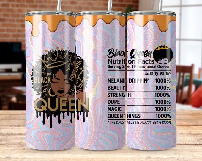 Black Woman Nutrition Queen 20 oz Skinny Tumbler Sublimation Design, Straight & Tapered Wrap, Tumbler Wrap, Tumbler Png, Instant Download